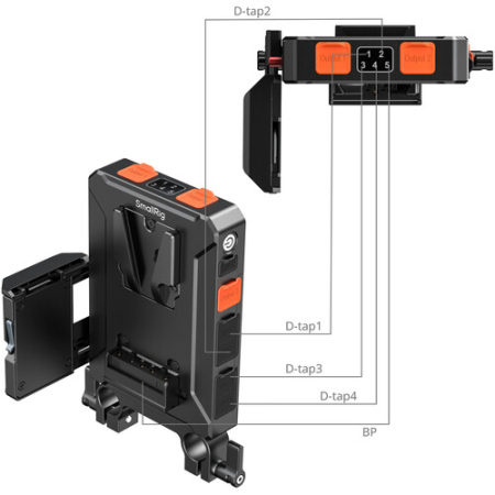SmallRig 5881 - inteligentny adapter zasilania z płytką montażową do akumulatorów V-Mount (wersja z mocowaniem na 2x pręt 15mm) - D-Tap i BP
